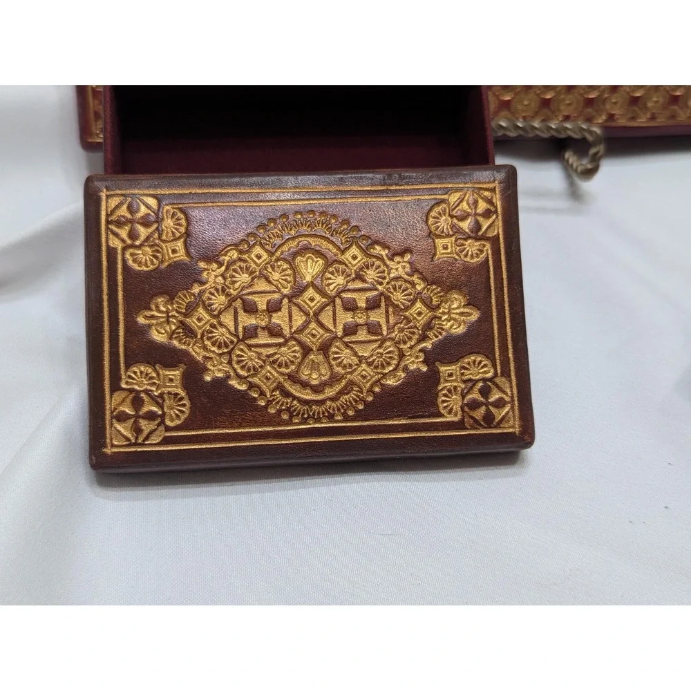 Vintage Signed Leather/Faux Box Set, Hand Tooled Brazilian Storage Boxes